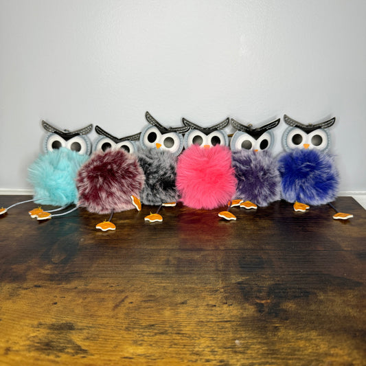 Keychain - Fuzzy Owl Pom With Legs