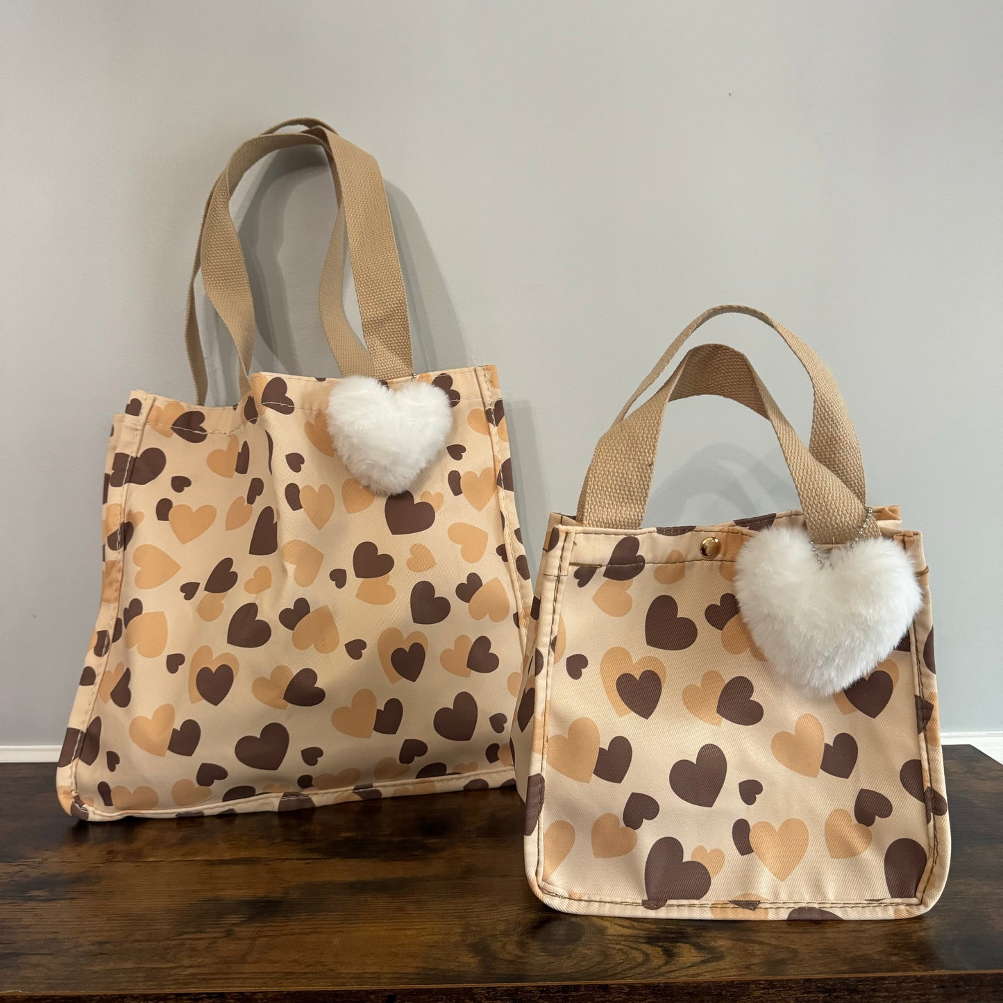 Heart Tote Bag - Brown + Tan