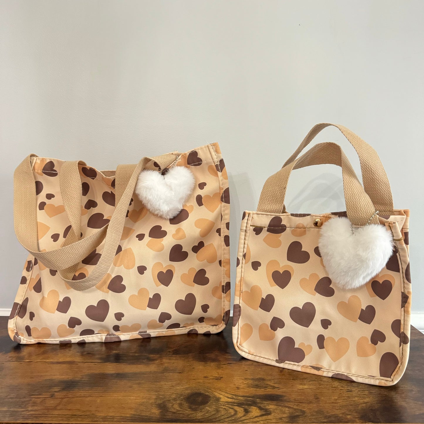 Heart Tote Bag - Brown + Tan