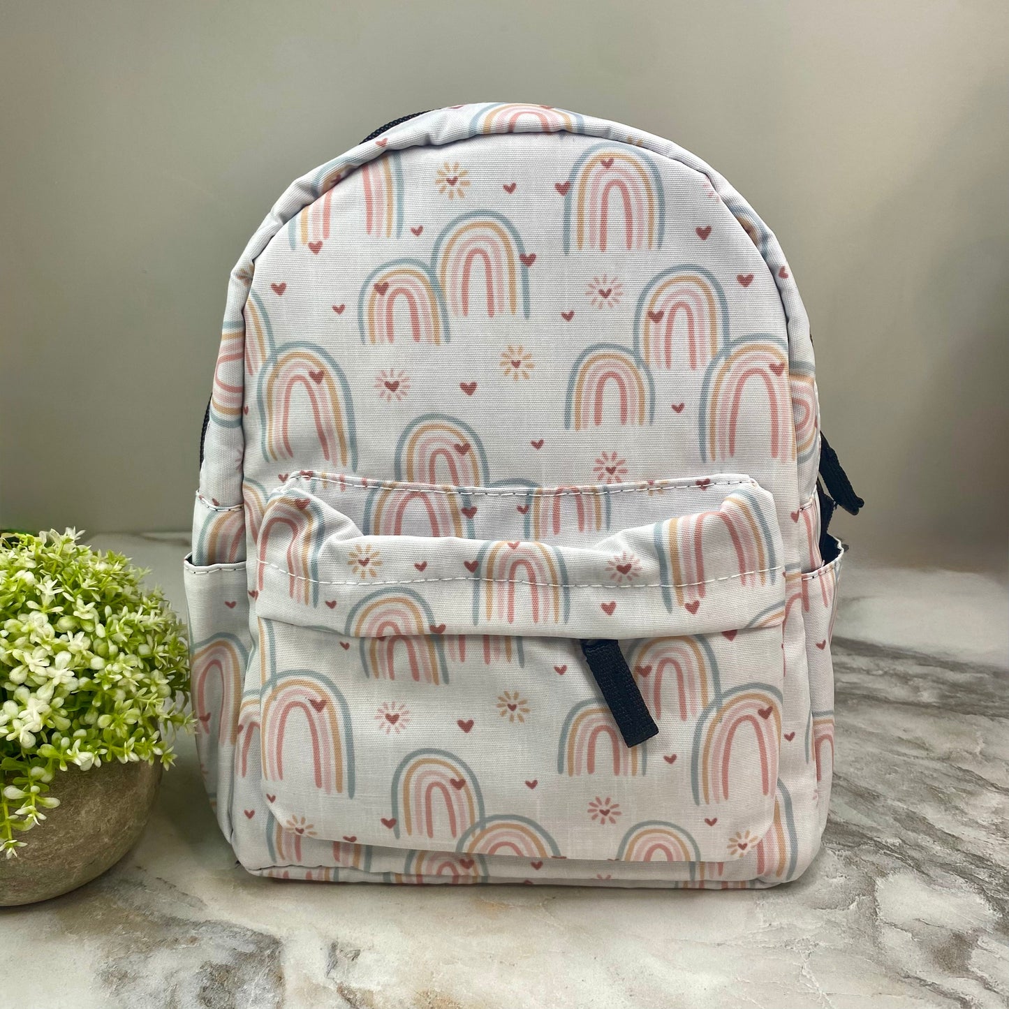 Mini Backpack - Rainbow Heart Pale Pink