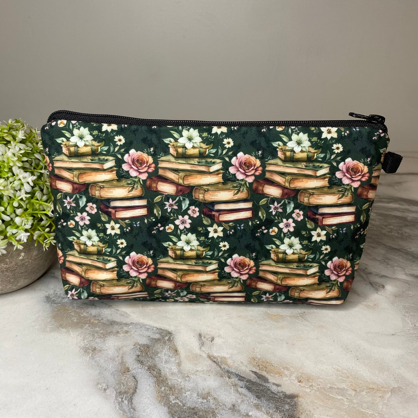 Pouch - Dark Green Book Floral