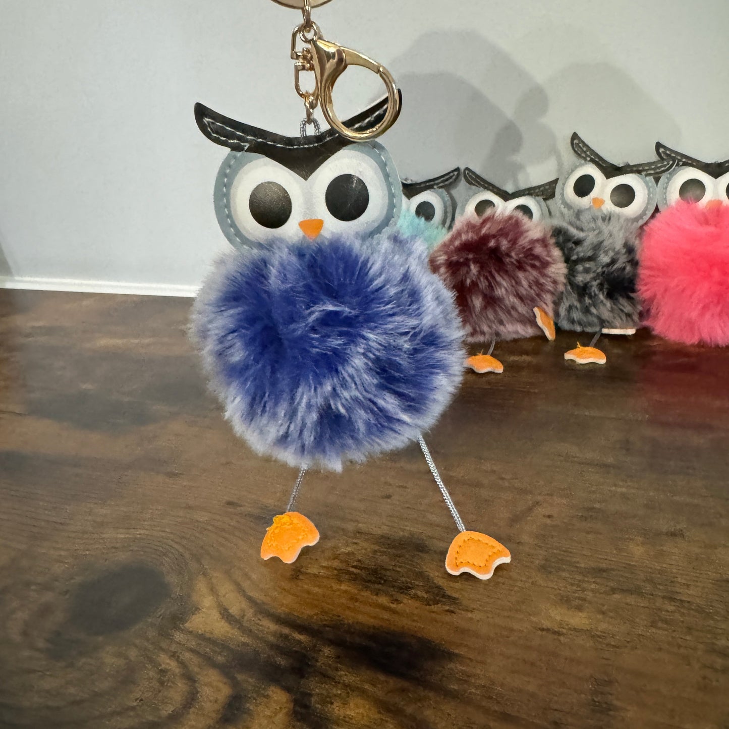 Keychain - Fuzzy Owl Pom With Legs