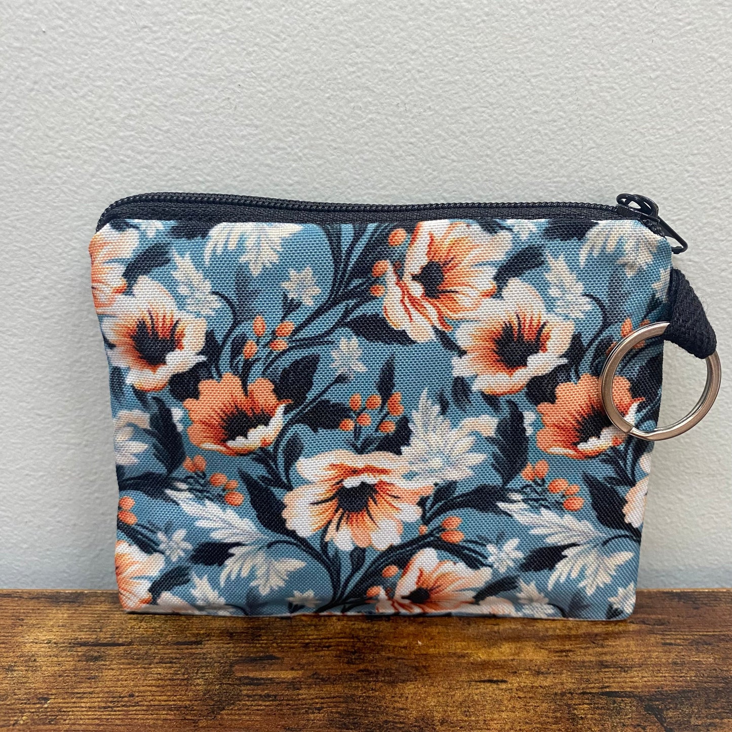 Mini Pouch - Orange Cream Floral On Teal