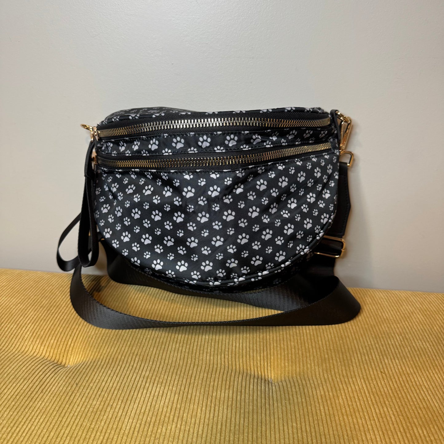 The Roni Nylon Crossbody - Black & Grey Paw
