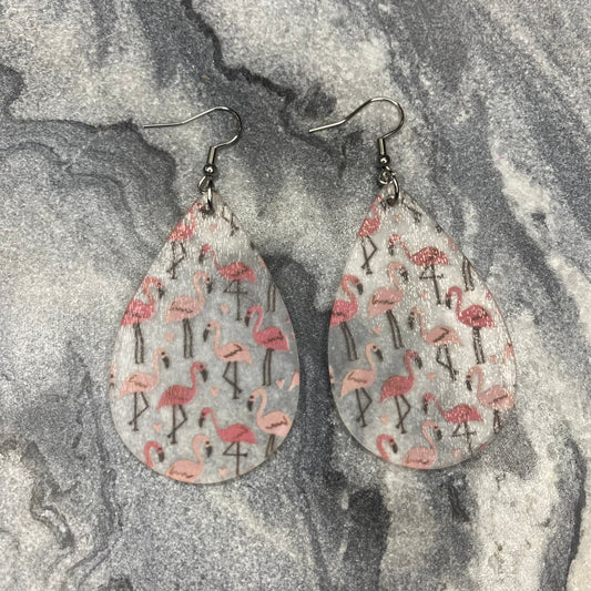 Acrylic Dangle Earrings - Flamingo Teardrops