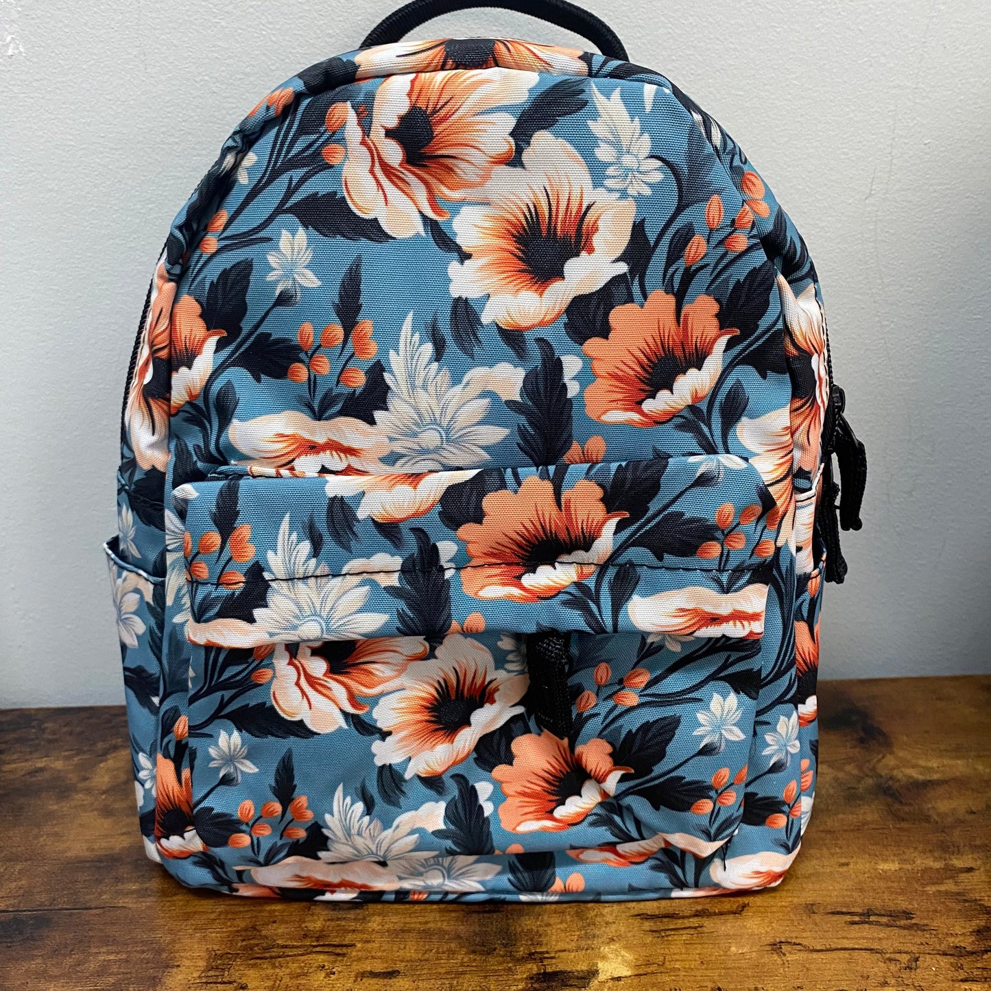 Mini Backpack - Orange Cream Floral On Teal