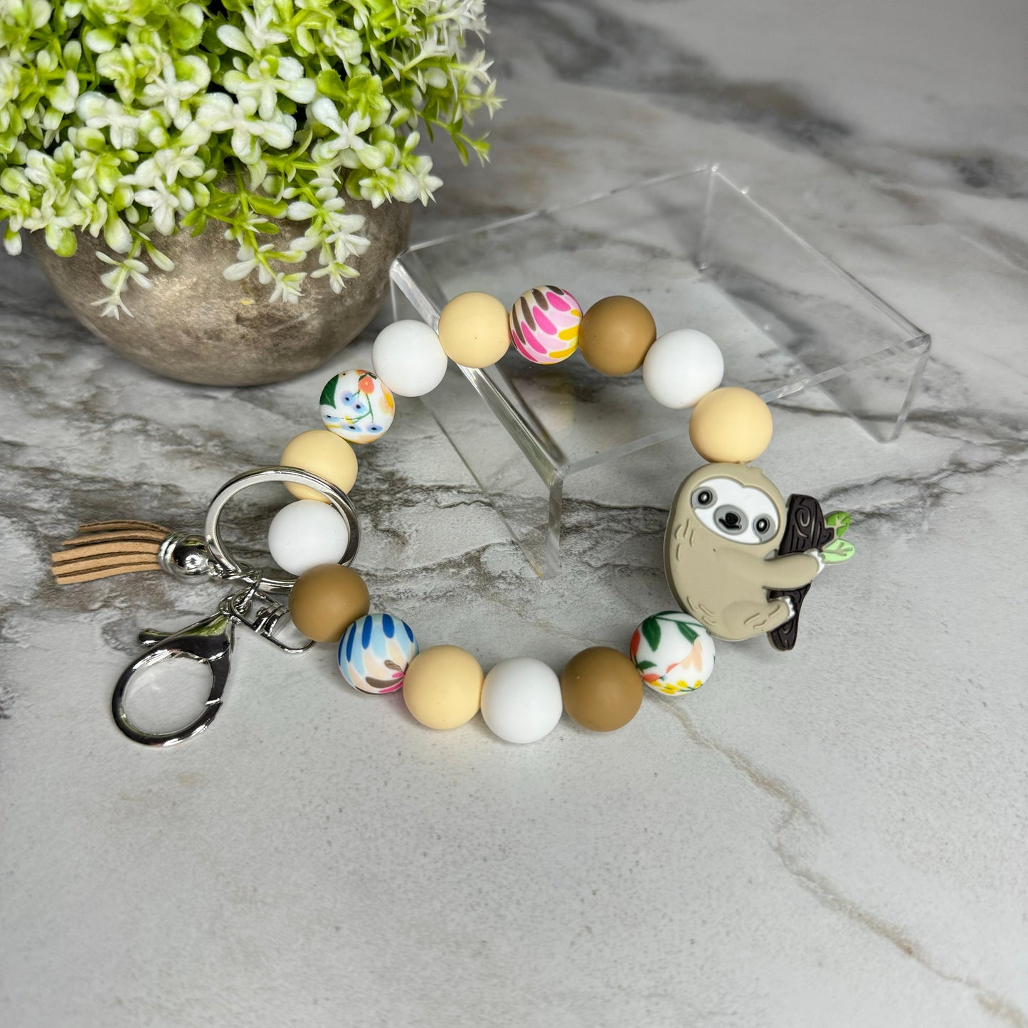 Silicone Bracelet Keychain - Tropical Sloth