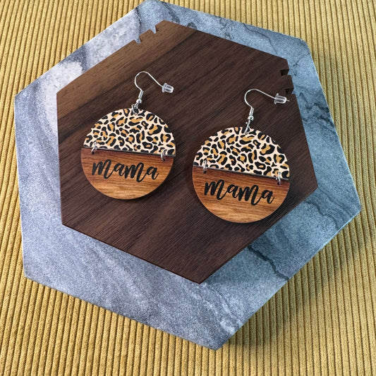 Wood & Acrylic Earrings - Mama/Animal Print