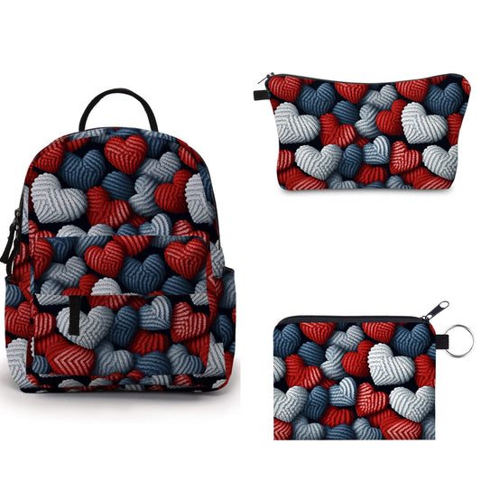 Set - Blue + Red Knit Hearts