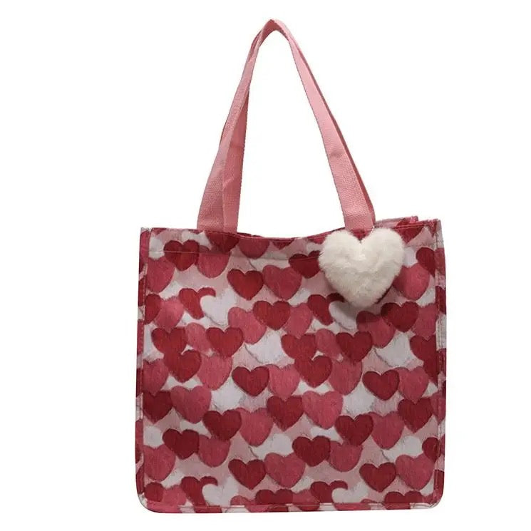 Heart Tote Bag - Dark Pink + White