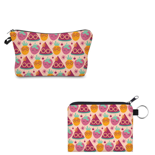 Pouch & Mini Pouch Set - Watermelon Strawberry Pineapple Glasses