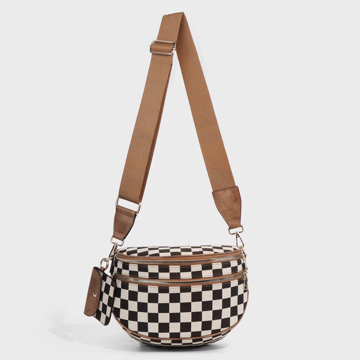 The Roni Crossbody - Canvas Tan Black Check