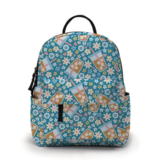 Mini Backpack - Coffee Blue Floral