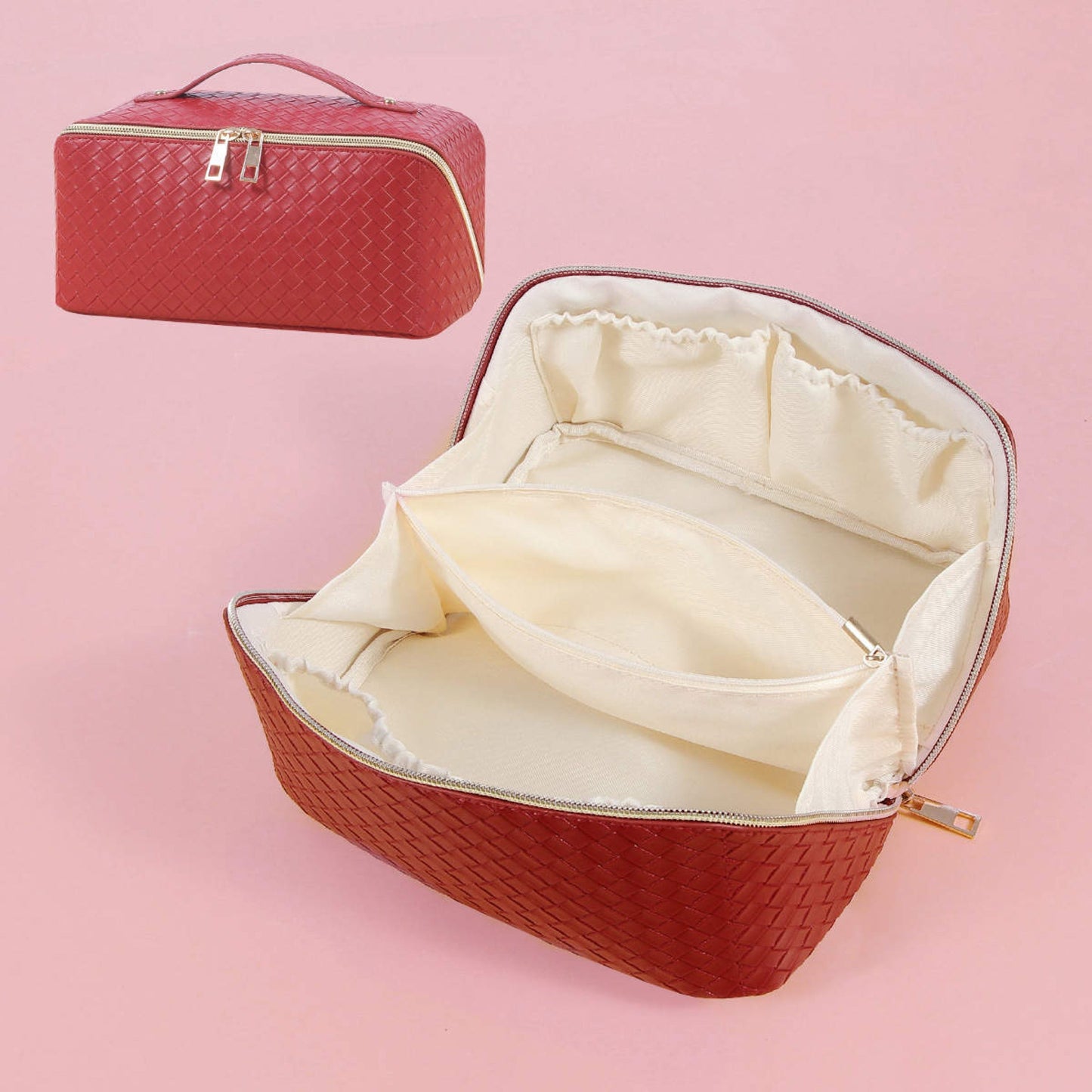 Oversized Lay Flat Cosmetic Bag - Woven Solids