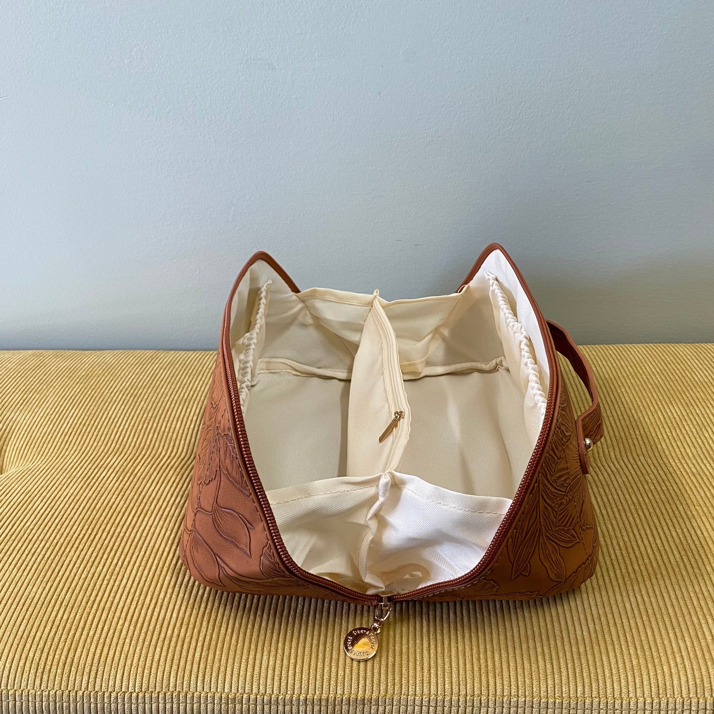 Oversized Lay Flat Cosmetic Bag - Embossed Floral