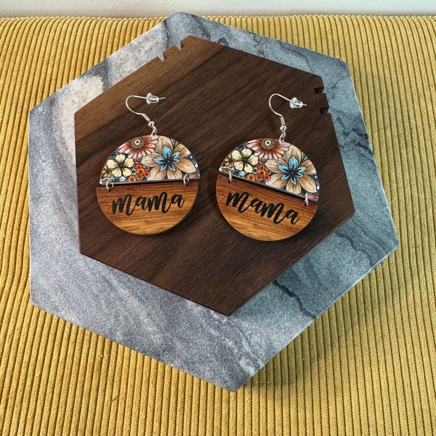 Wood & Acrylic Earrings- Mama Bold Floral