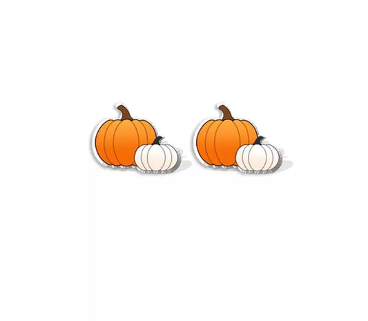 Acrylic Stud Earrings - Orange White Pumpkin