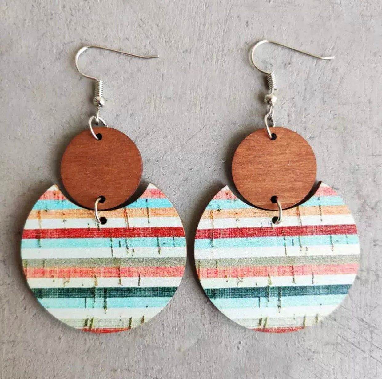 Wooden Dangle Earrings  - Stripe Cutout