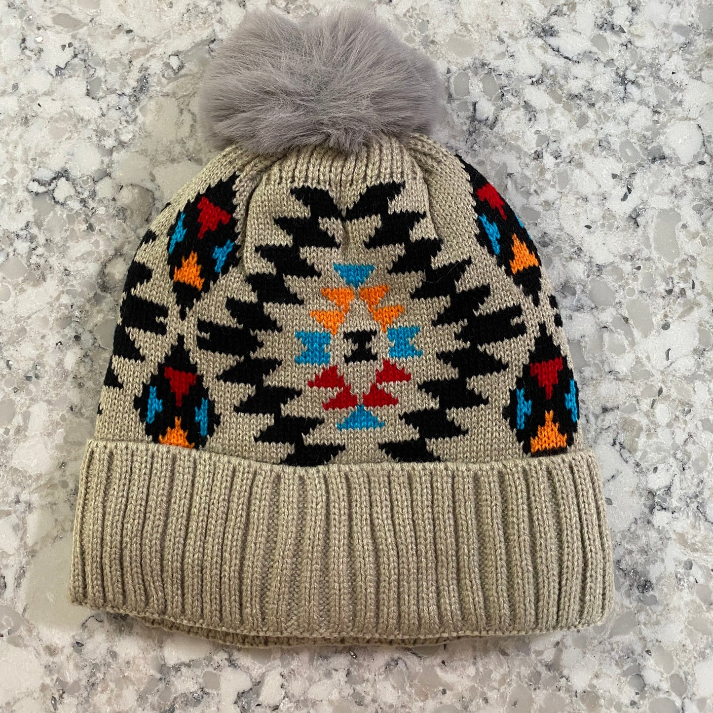 Adult Beanie Hat - Aztec Pom Pom