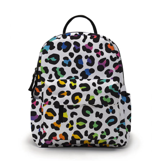 Mini Backpack - Animal Print White Diagonal Rainbow